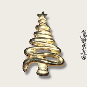 Holiday-Themed Gold-Tone Brooch – Elegant and Festive